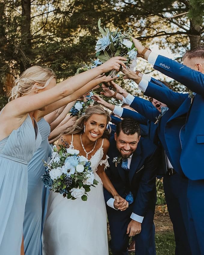 Roses Artificial Flowers Blue Bouquet Box Set Fake Flower for DIY Bridal Wedding Shower Centerpieces for Party Table Decorations Silk Floral Arrangements for Home Decor Indoor