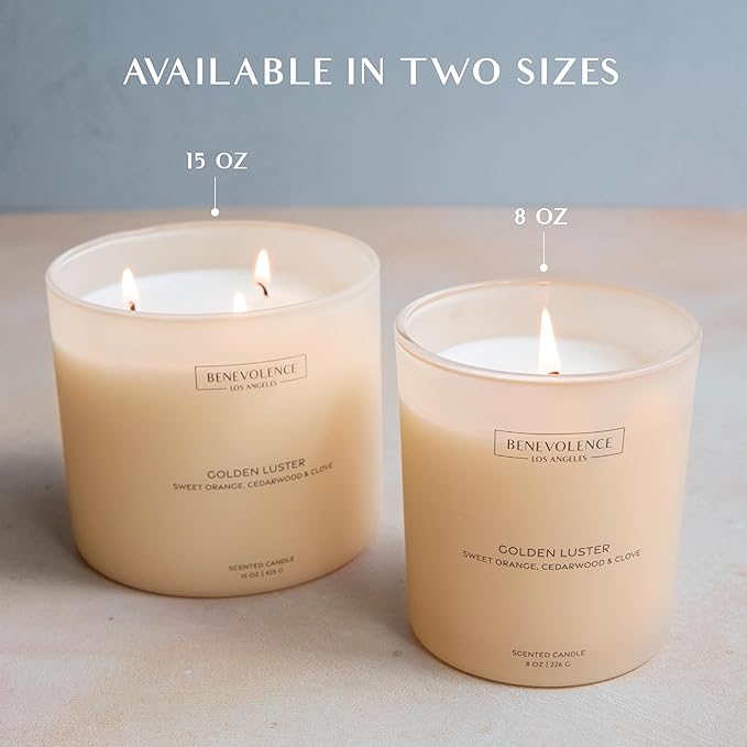 Orange, Cedarwood & Clove – Benevolence LA Large 3-Wick Fall Scented Candle for Home | 15oz, 50-Hour Burn | Soy Wax, Cotton Wicks | Warm & Inviting Autumn Fragrance | Malibu Sands Collection