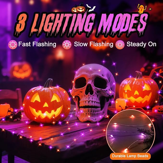 ZGWJ 8 Pack Halloween Fairy Lights Battery Operated, 7ft 20 Mini LED Fairy String Lights Silver Wire 3 Modes for DIY, Parties, Wedding, Bedroom, Halloween Decoration Orange&Purple
