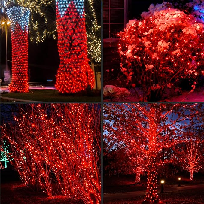LAMPHOME 1200LED (24pk of 50L) String Lights, LED Christmas Lights, 6" SPACING,Green Wire, RED