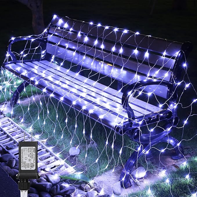 11.5ft x 5ft Christmas Net Lights Outdoor, 360 LED Net Lights with 8 Modes, Connectable, Timer, Waterproof Low Voltage Bush Mesh Fairy String Light for Yard Bush Christmas Indoor Decorations (White)