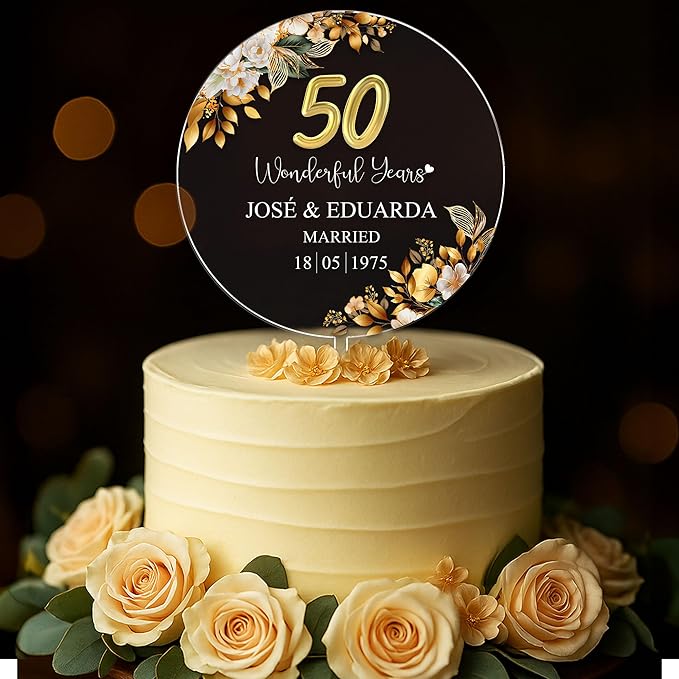 Personalized 50th Wedding Anniversary Acrylic Cake Topper, 50 th Anniversary Decorations, 50th Wedding Cake Topper, 50 Wedding Anniversary Decor