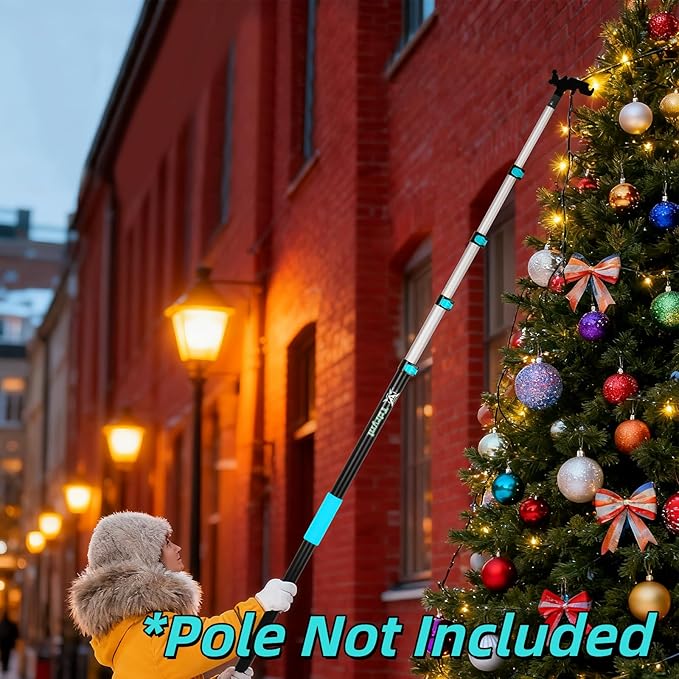 Christmas Light Hanger Hook for Extension Poles – Lightweight ABS Utility Hook Attachment for Hanging Outdoor String Lights, Bird Feeders & Holiday Décor – Fits 3/4” Acme Thread (Hook Only)