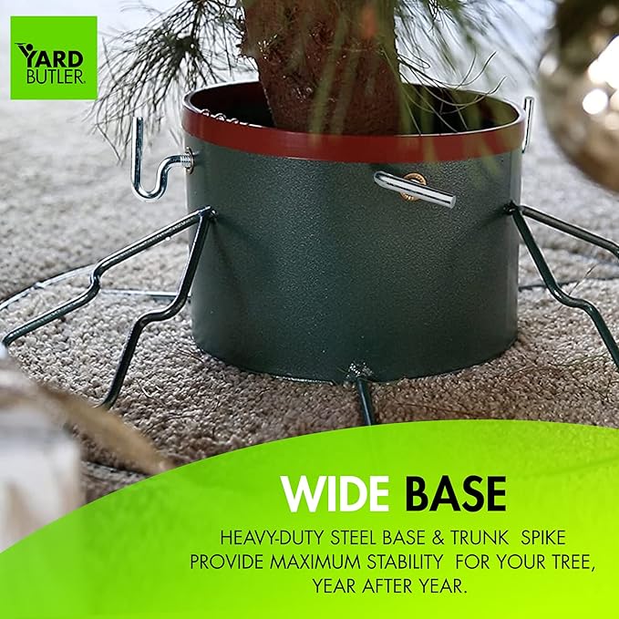 Yard Butler Santa's Helper - Easy to Use & Assemble Christmas Tree Stand - Durable & Sturdy Stand Made with Anti-Rust Steel - Beautiful Addition to Holiday Decor - 6' to 11' Trees - Green