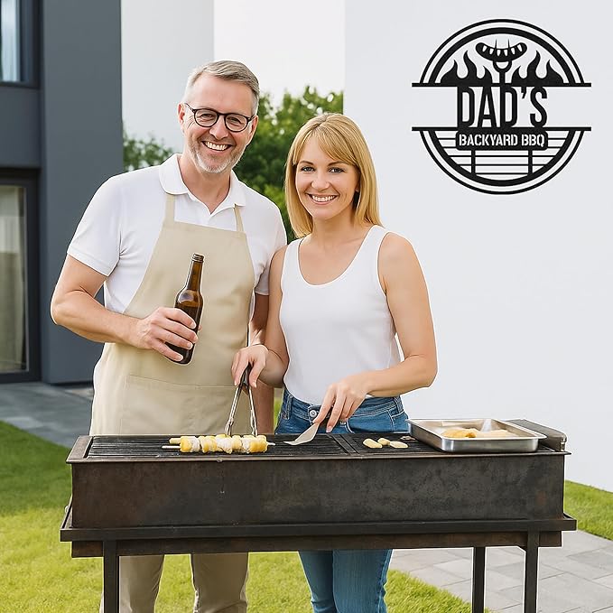 Custom BBQ Grill Metal Sign Personalized Name Wall Art for Outdoor Barbecue Patio Kitchen Backyard Decor Gift for Dad Husband Men Papa Grandpa Father Grilling Enthusiasts Family Lover Funny Gifts 12