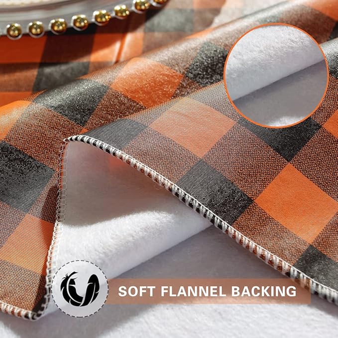 Checkered Vinyl Thanksgiving Tablecloth Rectangle 60x84 Inch with Flannel Backing Stain & Waterproof Plaid Table Cloths, Heavy Duty Plastic Table Cover for Fall Halloween, Harvest, Orange and Black