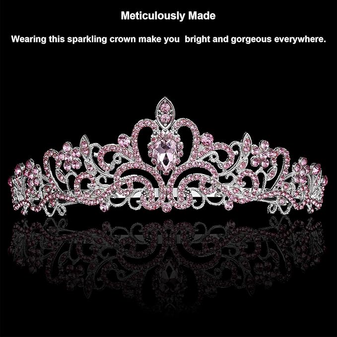 Tiara Crowns for Women,Princess Crown for Girls Crystal Queen Tiaras for Birthday Christmas Costume Bride Wedding Prom-Pink