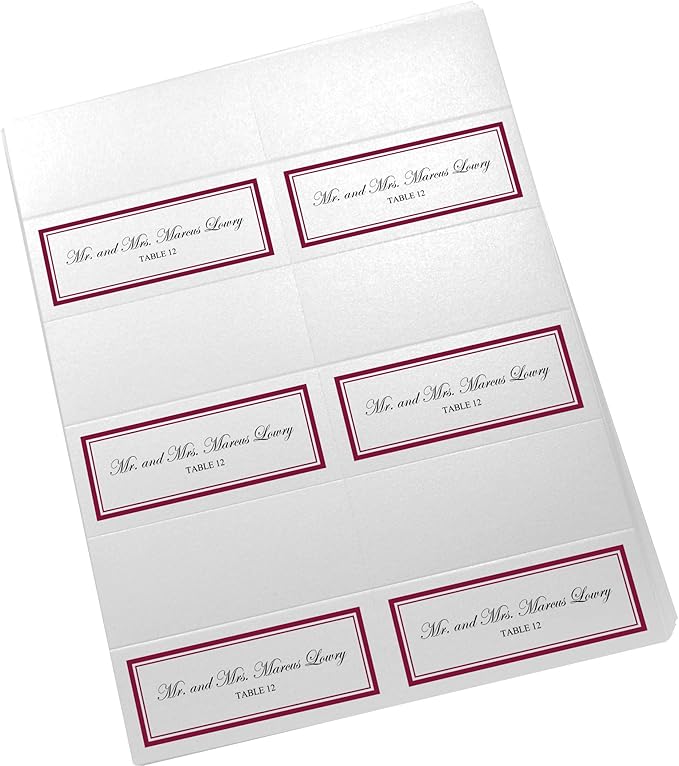 Double Line Border Printable Place Cards, Burgundy (Choose Color), Set of 150 (25 Sheets), Laser & Inkjet Printers - Wedding, Party, Dinner, and Special Events - Made in the USA
