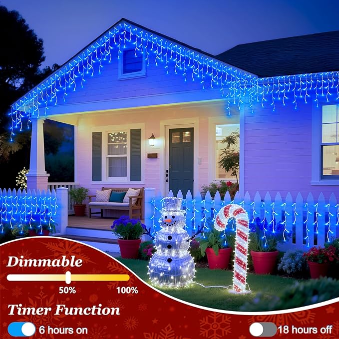 612 LED String lights Indoor Outdoor, 60ft Christmas Window Lights with 136 Drops 12 Modes, Dimmable Curtain Lights, Fairy Lights for Bedroom Holiday Wedding Party Home Xmas Decorations, Blue