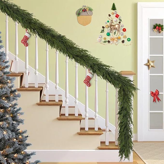 5FT Christmas Garland for Decoration Home Indoor Outdoor, Realistic Christmas Pine Garland Artificial Real Touch Greenery Cedar Garland Mantel Window Table Wall Holiday Thanksgiving Winter Xmas Décor
