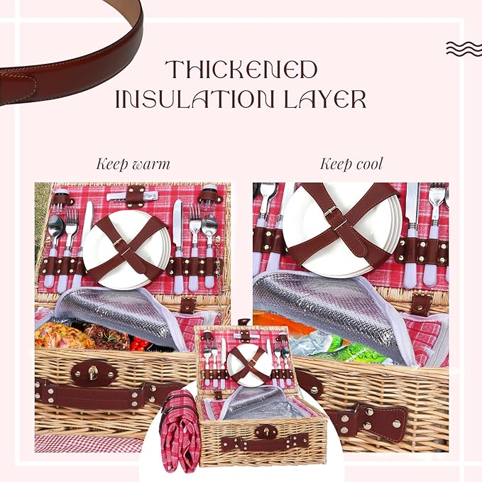 Picnic Baskets Wicker Willow Picnic Set for 4 Persons with Insulated Cooler Bag and Waterproof Picnic Blanket