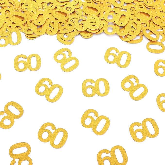 Gold Glitter 60th Bithday Confetti - Number 60 for Birthday, Anniversary Table Confetti Party Supplies, 60 Fabulous Decoration