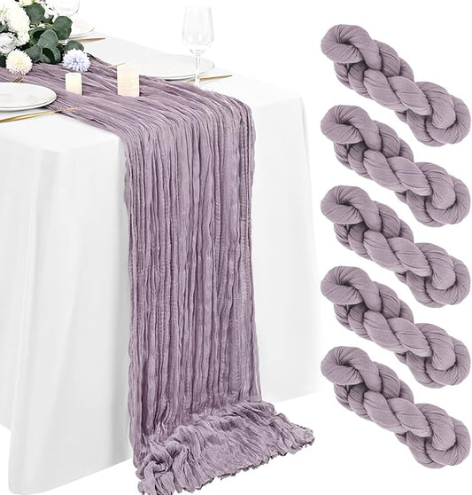 5 Packs Cheesecloth Table Runner Grape, 10Ft Rustic Gauze Boho Wedding Table Runner Decoration, Wedding Table Decor Table Cloth for Wedding Party Bridal Shower Table,35x120 inch