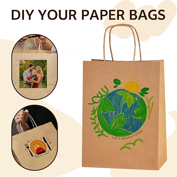 YEEHAW Brown Paper Bags with Handles Bulk 8"x4.5"x10.8" 50Pcs Gift Bags Medium Size, Brown Gift Bags with Handles, Gift Bag Bulk, Retail, Party, Shopping, Merchandise