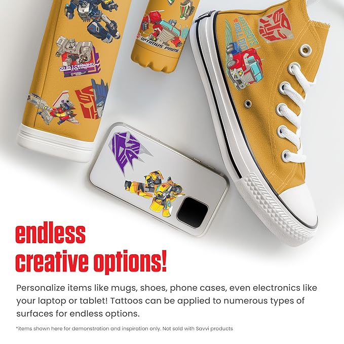 Transformers Temporary Tattoos for Kids (50 pack). Made in the USA w Certified Safe Ink. Birthday Party Supplies and Party Favors Kit. Bulk Temporary Tattoos Stickers Set for Girls and Boys.