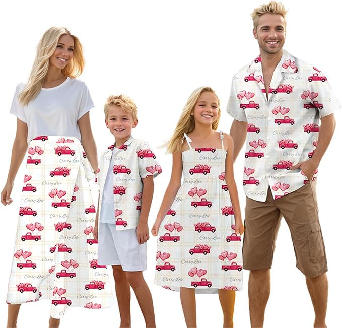 Cromoncent Matching Hawaiian Outfits for Family, Dad and Son Matching Luau Beach Tropical Shirts Mommy Daughter Tropical Sets
