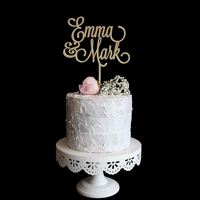 Custom Wedding Cake Topper with First Names, Personalized wedding cake topper, Calligraphy Wedding Cake Topper, Rose Gold Silver Glitter