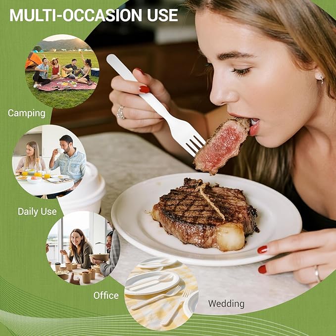 Heavy weight Compostable Froks [500Pcs] Heavy Duty Forks Disposable Utensils, BPA-Free, Heat Resistant, Eco Friendly Disposable Forks Bulk, No Plastic Disposable Cutlery for Party, Office & Picnic