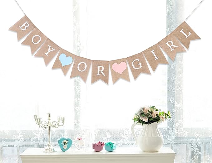Boy or Girl Burlap Banner - Burlap Baby Shower Banner, Baby Shower Decorations, Gender Reveal, Rustic Girl Boy Shower Burlap Banner, Photo Decoration Props (Gender Reveal Banner)