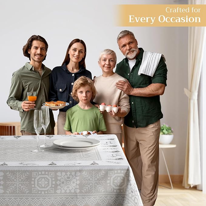 Maison d' Hermine Table Cloth Rectangle Table 100% Cotton 60 x 120 Inches Fall Tablecloth Reusable Everyday Use for Thanksgiving Christmas Decorations Dining Farmhouse Party (Cozy Christmas)