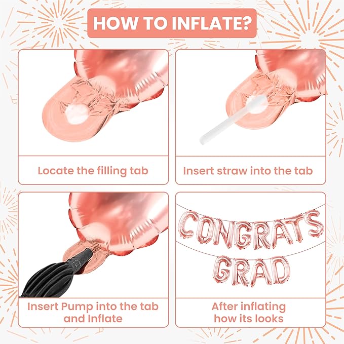 KatchOn, Rose Gold Congrats Grad Balloons - 16 Inch | Congrats Grad Balloon Banner For Graduation Decorations 2025 | Foil Balloon Banner For 2025 Graduation Party Decorations