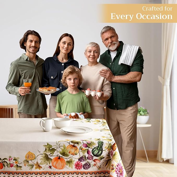 Maison d' Hermine Table Cloth Square Table 100% Cotton 60 x 60 Inches Fall Tablecloth Reusable Everyday Use for Thanksgiving Christmas Decorations Dining Farmhouse (Pumpkin Garden - Cloudy Cream)