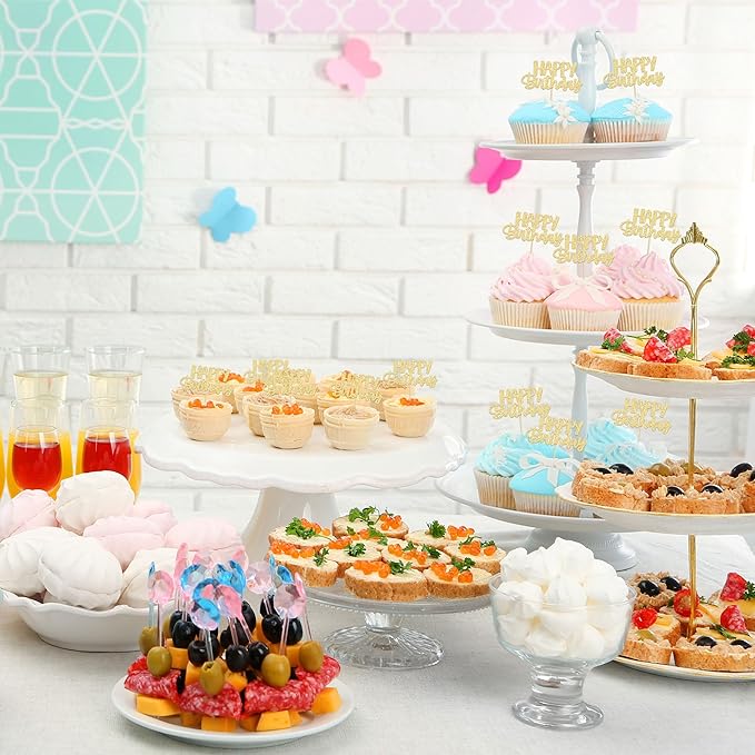 Gyufise 24 Pcs Happy Birthday Cupcake Toppers - Gold Glitter Celebrating Cake Picks - Baby Shower & Kids Party Decoration Supplies