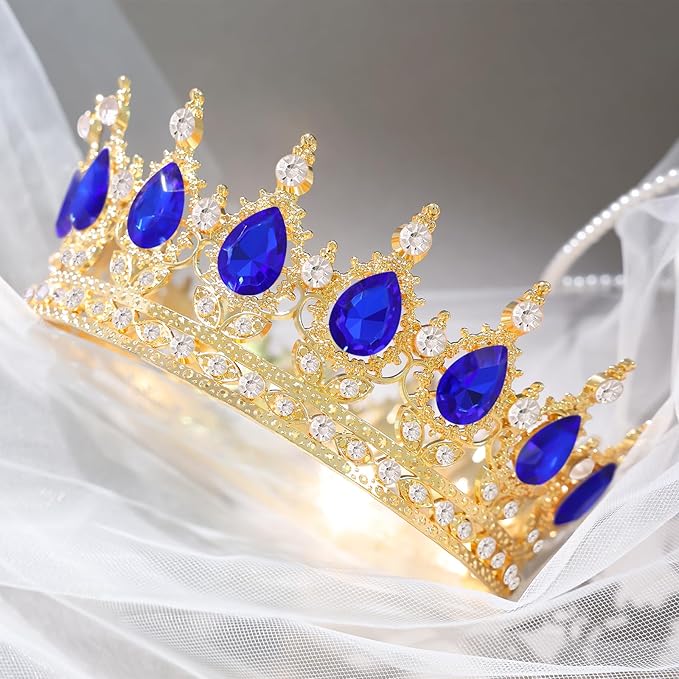 Blue Crown for Women Crystal Tiara and Queen Crown for Girl Wedding Headband for Bride Hair Accessories for Costume Birthday Party Cake Decoration Prom