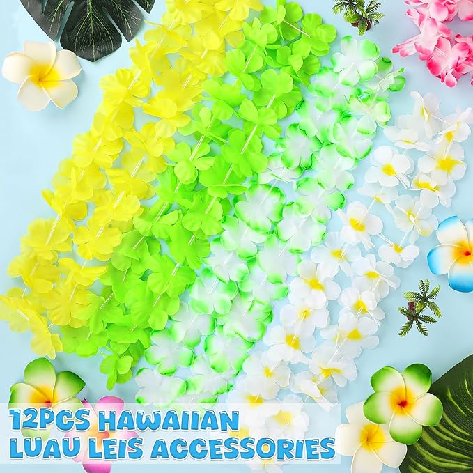 Luau Party Decorations, 12PCS Leis for Luau Party Necklace Women Clothing Accessories, Hawaiian Colorful Tropical Theme Costume Accessories, Hawaii Flower Lays Garland Summer Pool Birthday Supplies