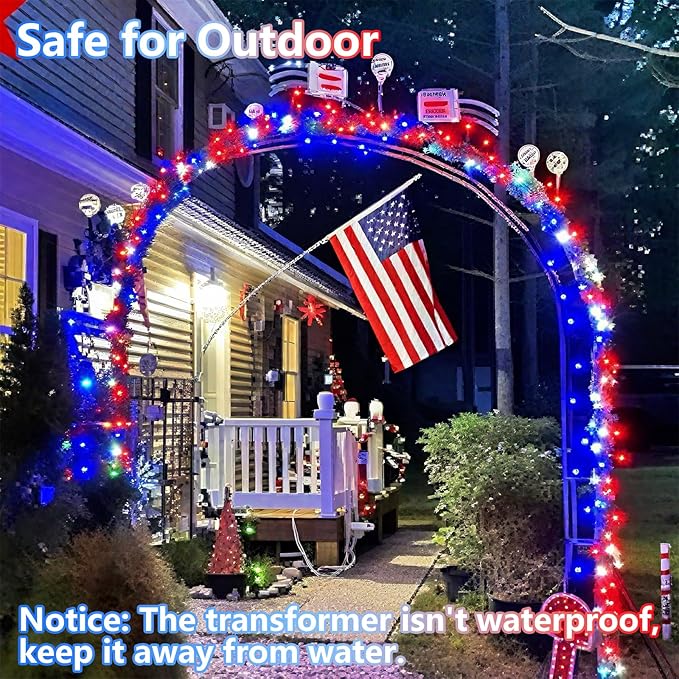 YEGUO 165ft 500 LED Red White and Blue Lights, 4th of July Decorations String Lights Plug in Indoor Outdoor, 8 Modes Clear Wire Patriotic Light for Independence Day Holiday Memorial Day Party Decor