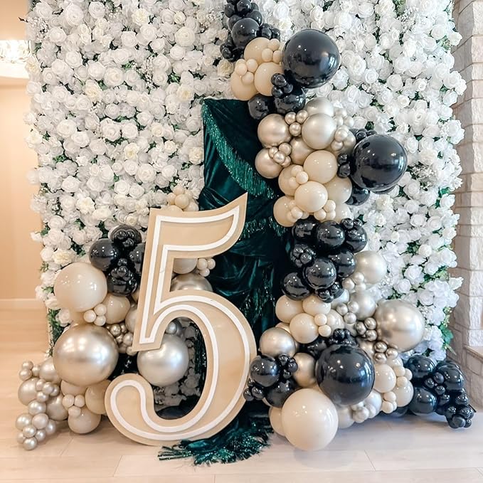 Black Gold Balloon Arch Kit,Sand White Balloon Garland with Star Foil Balloons Metallic Champagne Gold Balloons for Birthday Baby Showers Boho Wedding Party Decorations