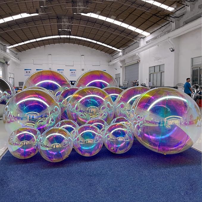 Inflatable Mirror Ball,Silver & Gold & Iridescent Giant Mirror Balloon,Big Shinny Balls,Reusable PVC Hanging Disco Sphere For Party & Wedding & Event Decoration (Iridescent, 32in 2.6ft 0.8m)