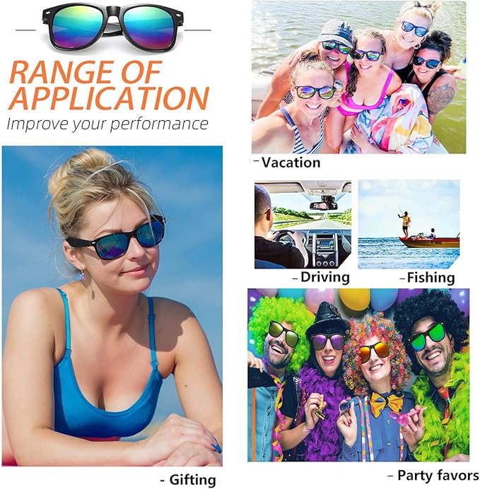 Fsmiling Black Sunglasses Bulk Adult Party Sunglasses 80s Sunglasses Pack for Men Women Party Favors -10Pack