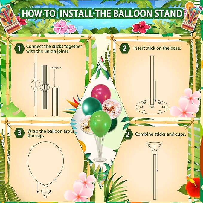 323 Luau Party Decorations, Hawaiian Party Decorations Kit For Adults - "ALOHA"&"HAPPY BIRTHDAY" Banner, Balloons, Cake Topper, Straws, Table Skirt, Dinnerware Set For 25 Guests