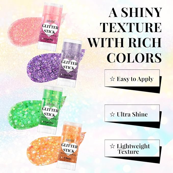 DAGEDA Light Green Body Glitter Stick,St Patricks Day Accessories,Sparkly Face Glitter Makeup,Holographic Hair Glitters Rave Outfits for Women, Shimmer Face Paint Stick for Mardi Gras Singer Concert