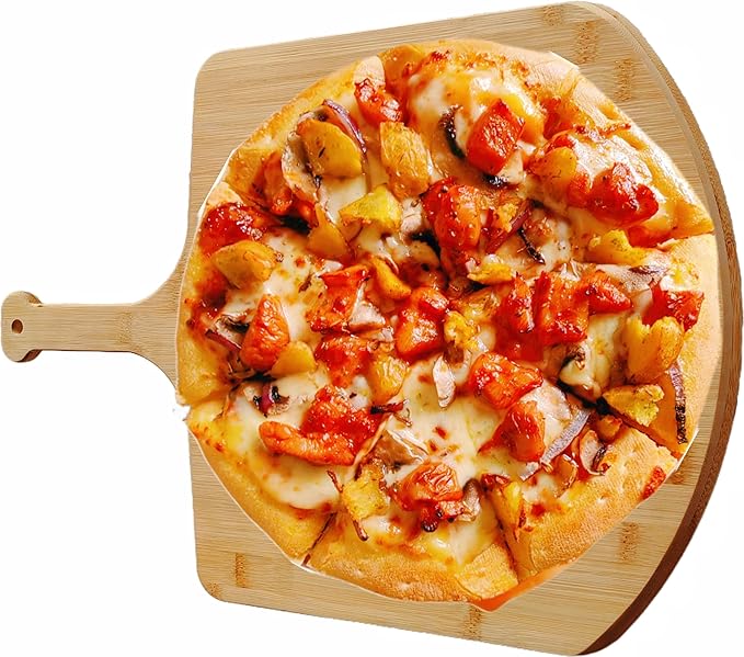 Bamboo Pizza Board 12inch Pizza Cutting Board Wood Pizza Peel Pizza Serving Board For Kitchen Charcuterie Board, Natural