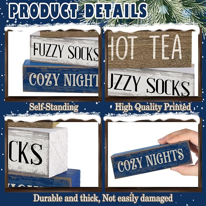 4 Pcs Christmas Table Decorations Wooden Snowflake Truck Decor Winter Tiered Tray Decor Christmas Centerpiece Rustic Decorative Truck Block Sign Gift Farmhouse for Home Kitchen Shelf