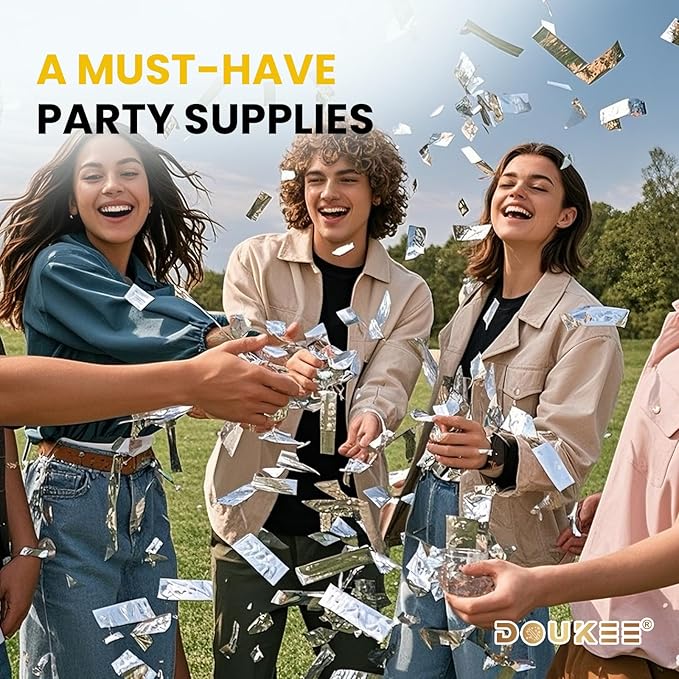 Wedding Confetti Poppers Silver, DOUKEE 2Pack Shiny Silver Mylar Confetti Poppers Cannon Party Shooter for Graduation, New Years Eve, Birthday Party Supplies -12 Inch