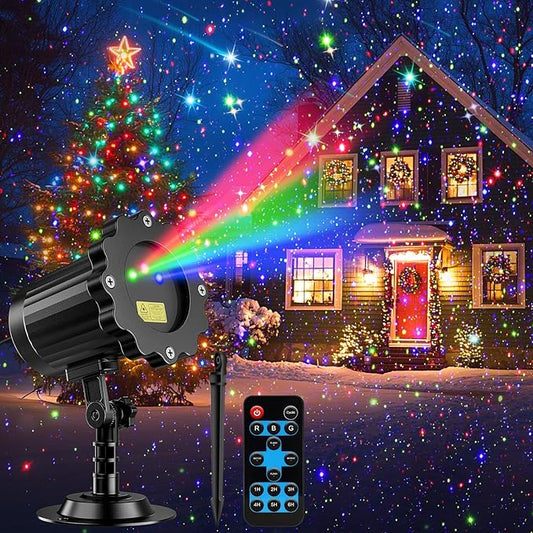 Brighter Laser Christmas Projector Lights Outdoor, Waterproof RGB 3 Colors Gypsophila Moving Twinkles Christmas Decorations Stars Light Show, Holiday Light Decorations for Yard/House/Garden/Party