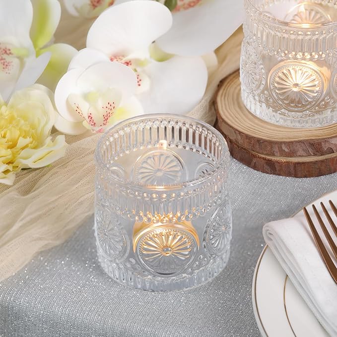 6Pcs Large Votive Candle Holders Clear Glass Tealight Candle Holders for Wedding, Table Centerpiece, Party, Birthday, Home Decor