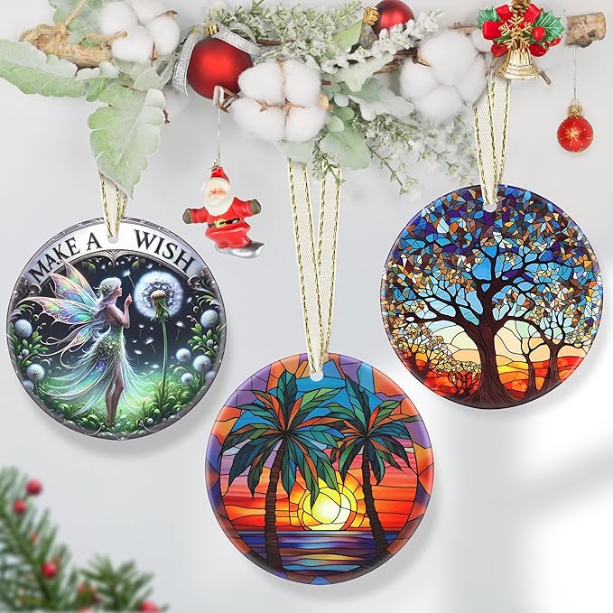 Retro Beach - 3.5 Inch Ceramic Christmas Hanging Ornament - Tree Decoration & Gift
