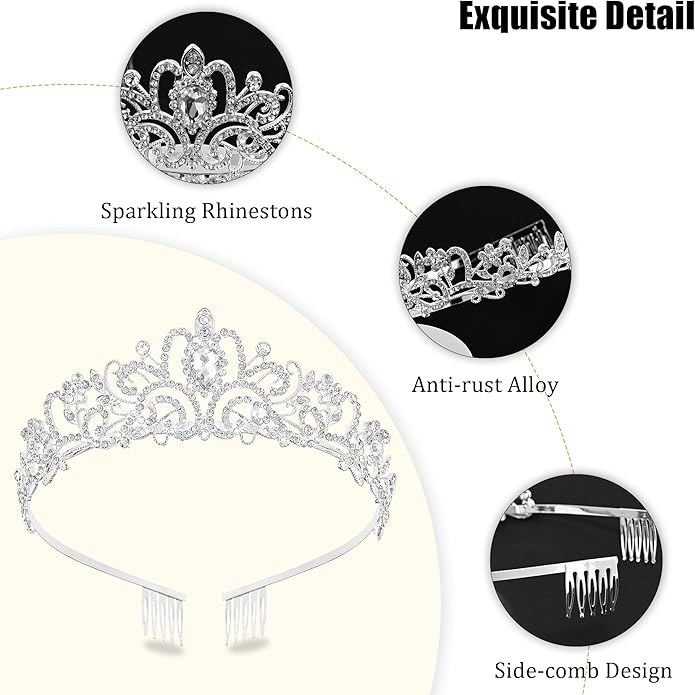 TAROSE Crowns for Women and Girls, Queen Crystal Gold Silver Tiaras with White Rhinestone and Combs, Goddess Crown for Wedding Bride Birthday Princess Bridal Shower Hair Accessories for Women