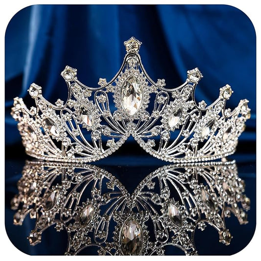 Bride Rhinestones Tiara Silver Crystal Princess Queen Crowns Headband for Women Wedding Birthday Halloween Prom Pageant Party Coming of Age Ceremony,Photo Props（HG057-Silver White）