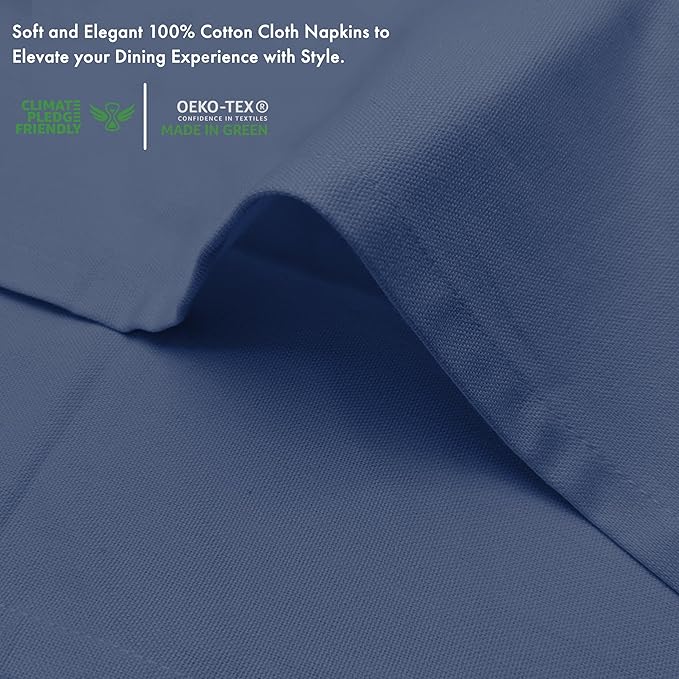 Ruvanti Premium Cloth Napkins Set of 6, 18x18 Inches, 100% Cotton, Washable, Soft & Absorbent, Perfect for Wedding, Christmas, ‎Thanksgiving Dinners - Bijou Blue