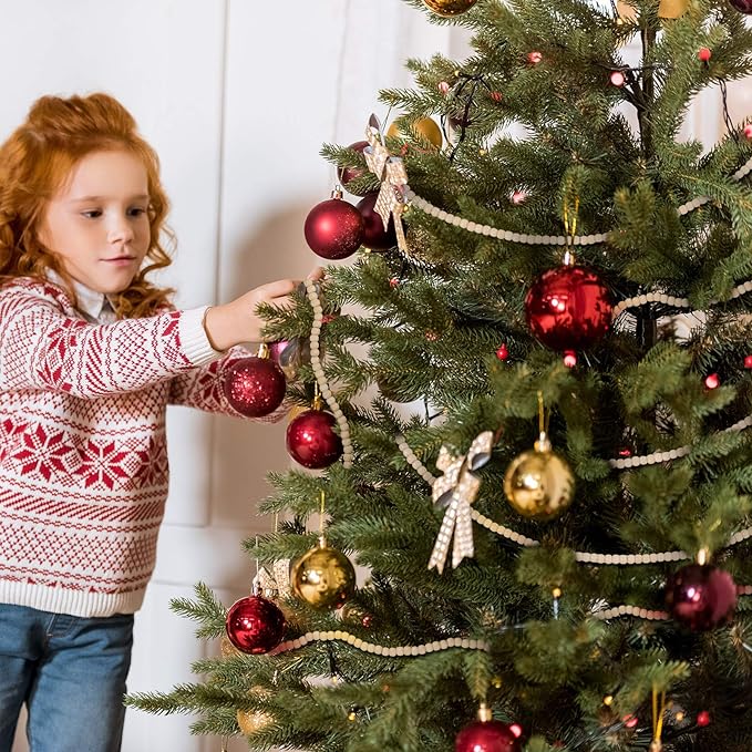 WILLBOND 16 Feet Christmas Wood Bead Garland Wooden Bead Garland for Christmas Tree Holiday Decoration (Wood Color)