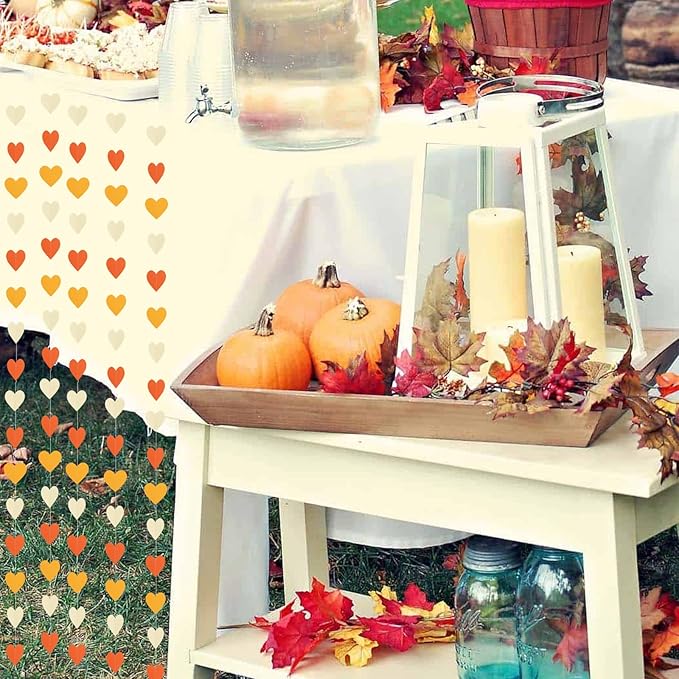 Light-Yellow Orange Party-Decorations Heart Garland-Streamers - 52Ft Fall Autumn Thanksgiving Harvest Paper Banner,Birthday Baby Bridal Shower Engagement Wedding Bachelorette Decor Lasting Surprise