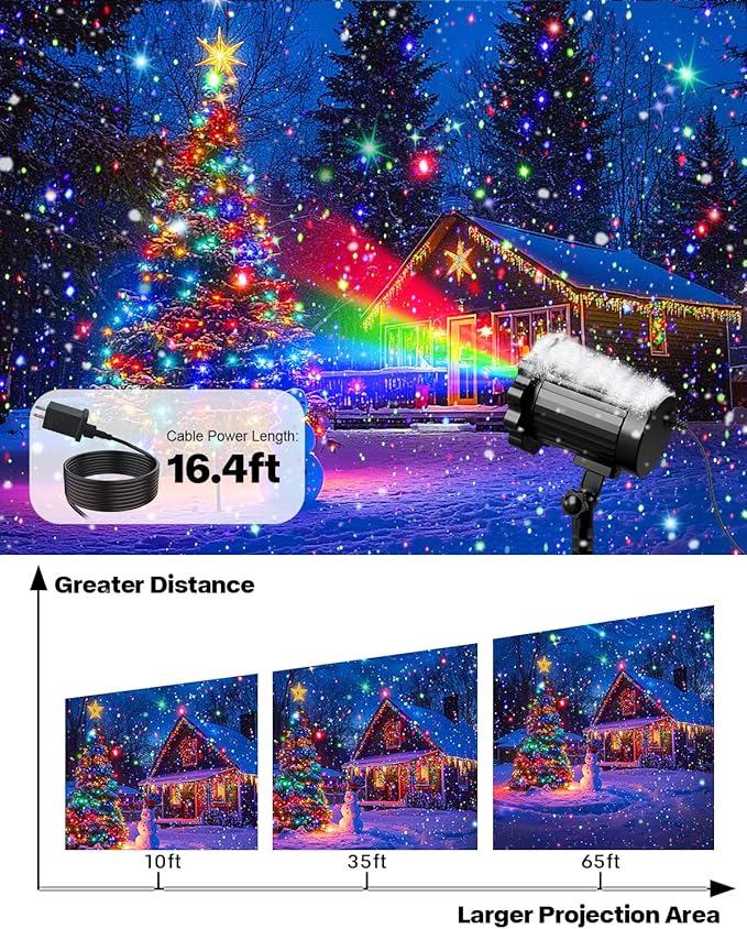 Brighter Laser Christmas Projector Lights Outdoor, Waterproof RGB 3 Colors Gypsophila Moving Twinkles Christmas Decorations Stars Light Show, Holiday Light Decorations for Yard/House/Garden/Party
