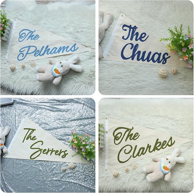 Custom Last Name Pennant Banner for Wedding, Personalized Hand Embroidered Name Canvas Pennant Flag for Couples, Customized Golf Wedding Marriage Name Sign for Party Bridal Shower Engagement Gift