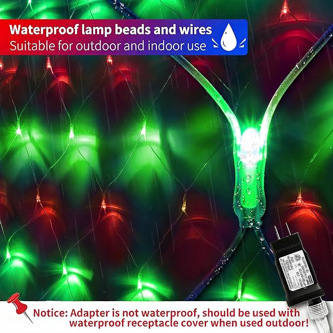 11.5ft x 5ft Christmas Net Lights Outdoor, 360 LED Net Lights with 8 Modes, Connectable, Timer, Waterproof Low Voltage Bush Mesh Fairy String Light for Yard Bush Christmas Indoor Decor (Red & Green)