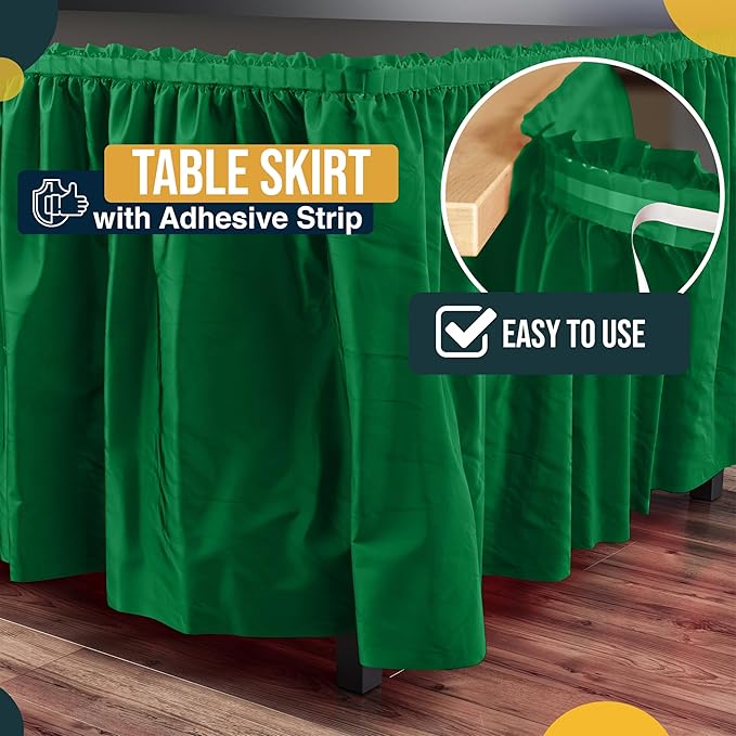 Exquisite Ruffle Table Skirt Emerald Green 12 Pack 14 Ft Long Table Skirts for Rectangle Tables 6ft Plus or Round Tables Skirts with Adhesive Strip for Gender Reveal Decor & Happy Birthday Parties